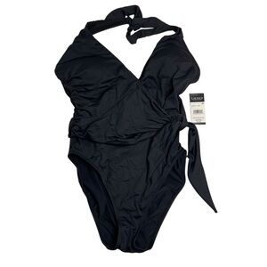Lauren Ralph Lauren Beach Club Shaping Halter One Piece Swimsuit Black 10 New
